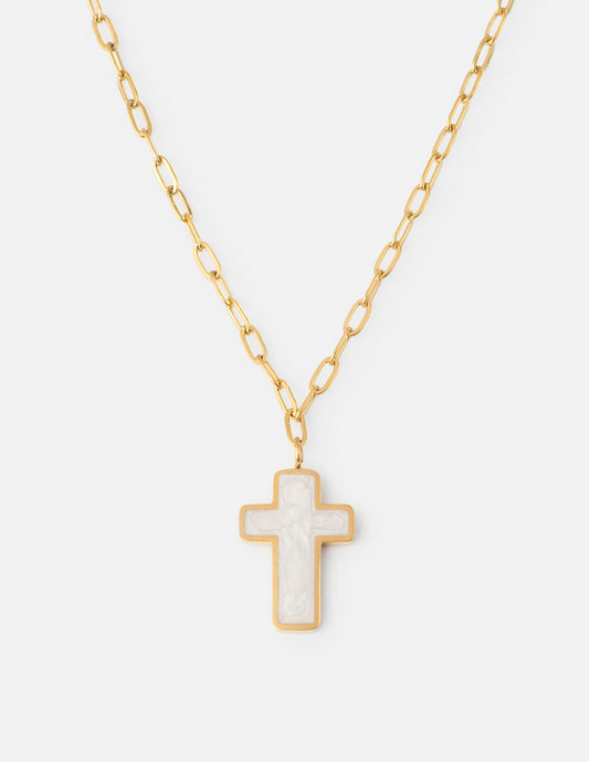 EF | White Enamel Cross Necklace