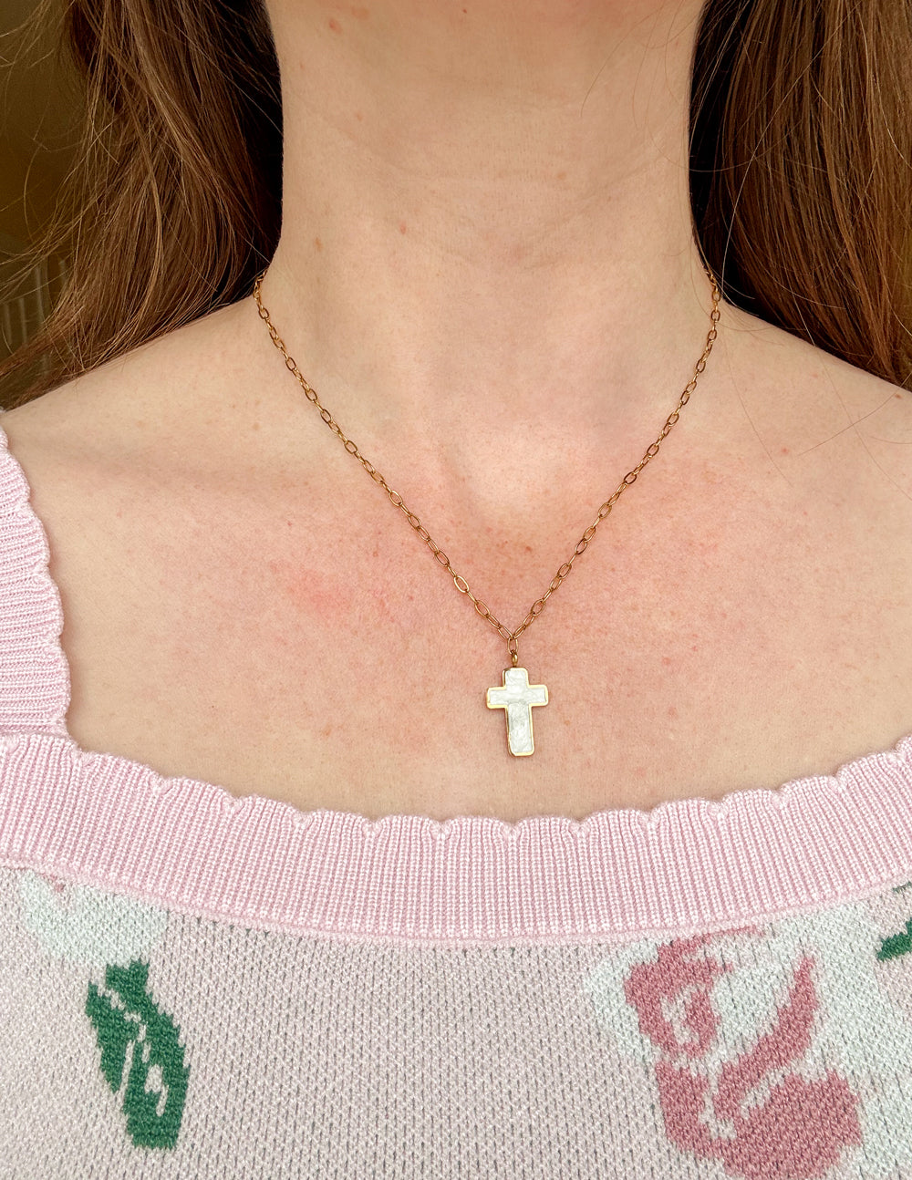 EF | White Enamel Cross Necklace
