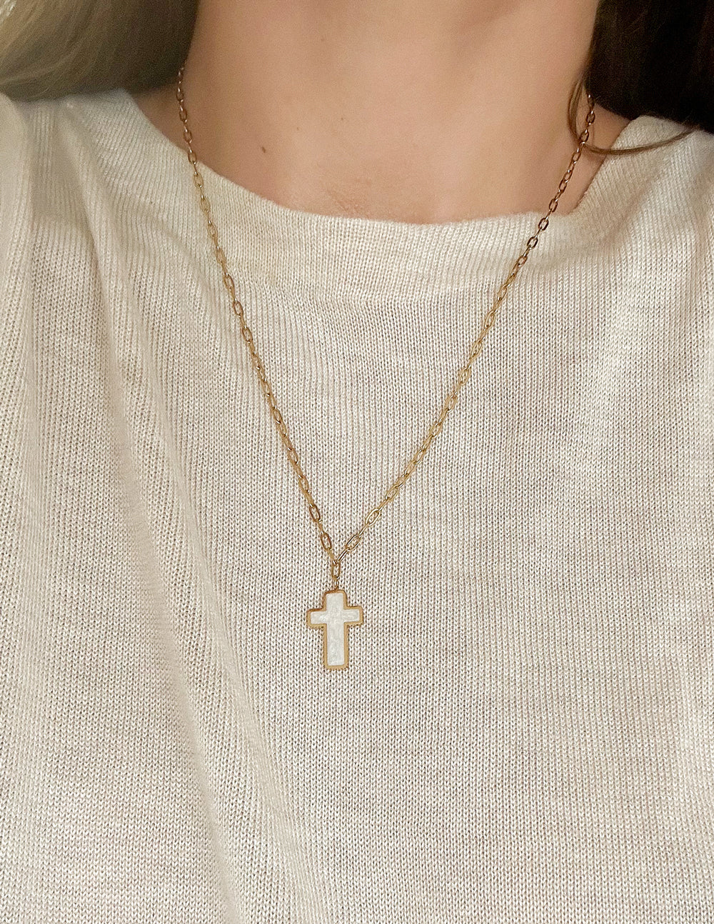 EF | White Enamel Cross Necklace